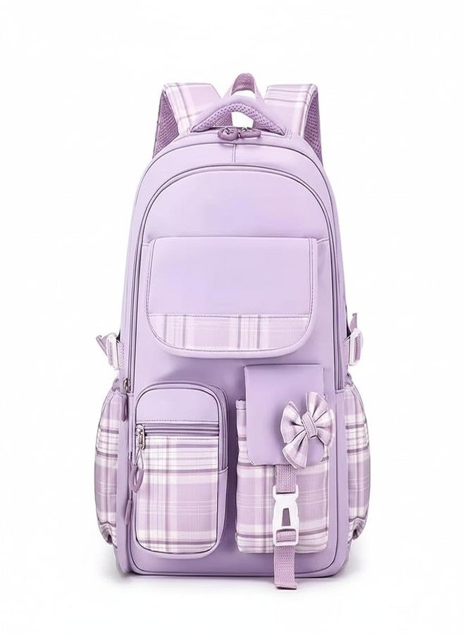 13 SOEME Purple Chex School Bag for Boys and Girls - Unisex Kids Bag, College Bag for Girls - Ideal for Kids, Boys, Girls, Parents, Mother, Father - Durable and Stylish - Image 1